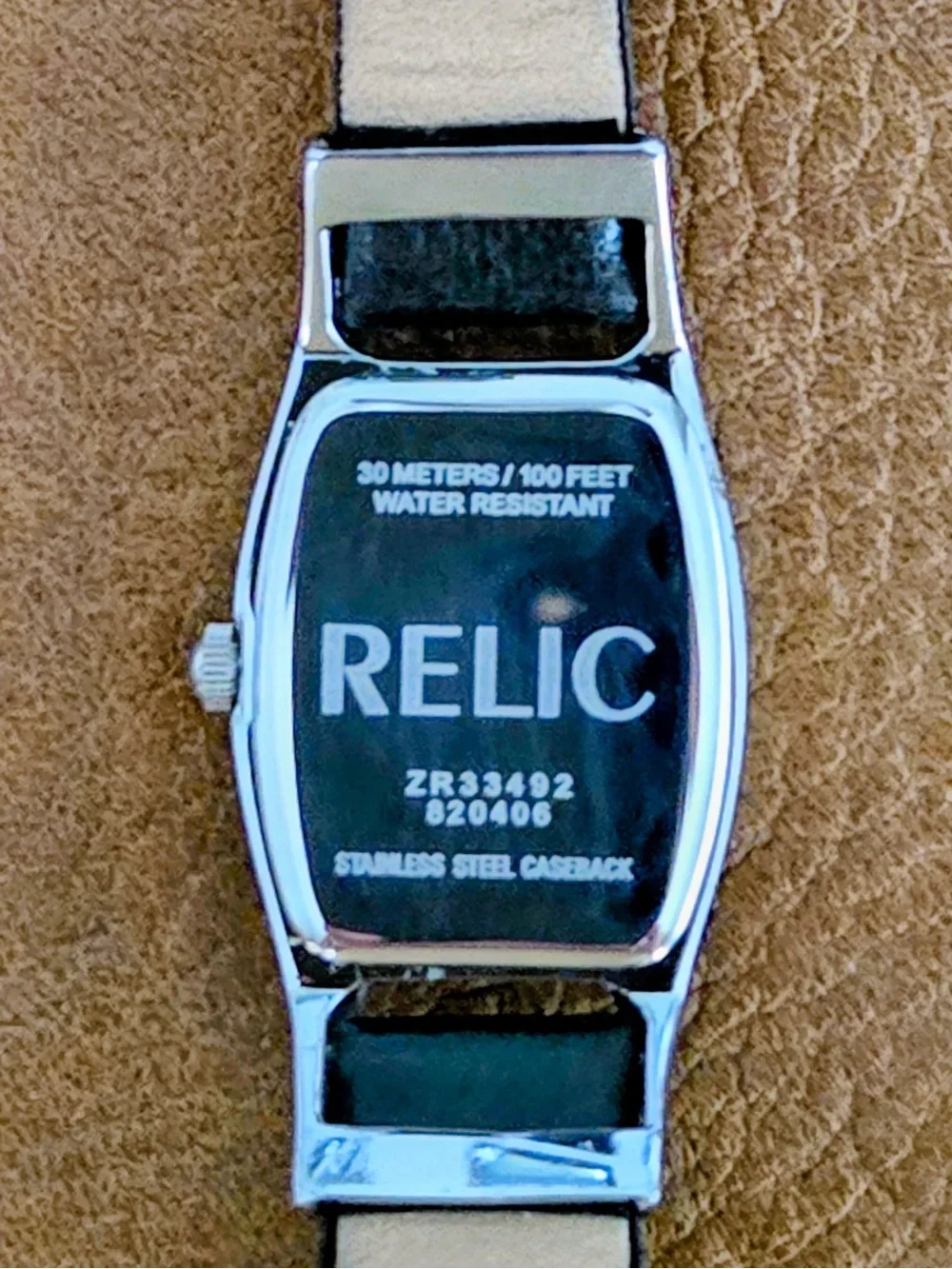 Relic Silver tone Classic Black Leather Strap Watch